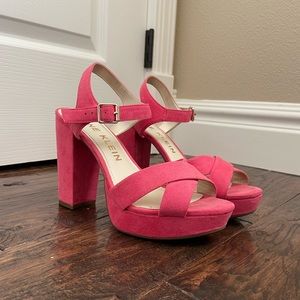 Neon Pink Suede Anne Klein Platform Heels Size 8.5M